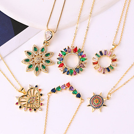 Colorful Zircon Necklace with Eight-pointed Star Heart Geometric Shape - Fashionable and Versatile.