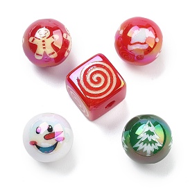 Christmas Theme Plating Acrylic Beads, Square /Round