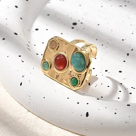 Кольца из натурального сердолика и нефрита, прямоугольник 304 полые открытые манжеты из нержавеющей стали для женщин