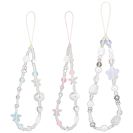 3Pcs 3 Styles Acrylic & Glass & Alloy Mobile Straps, Star