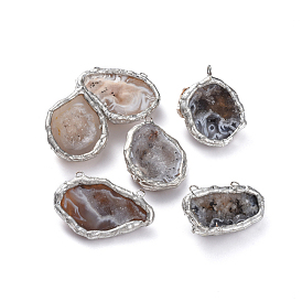 Natural Agate Pendants, with Silver Color Plated Tin Findings, Mixed Shapes