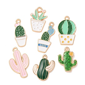Aleación con colgantes de esmalte, encantos de cactus, dorado