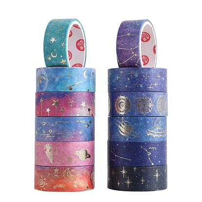 12 Rolls 12 Styles Star Theme Scrapbook Decorative Paper Adhesive Tapes, Hot Stamping Planet Tape for DIY Scrapbooking