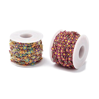 304 цепи из нержавеющей стали ссылка, со смолой, эмалью и катушкой, несварные, реальный 18 k позолоченный, цветок