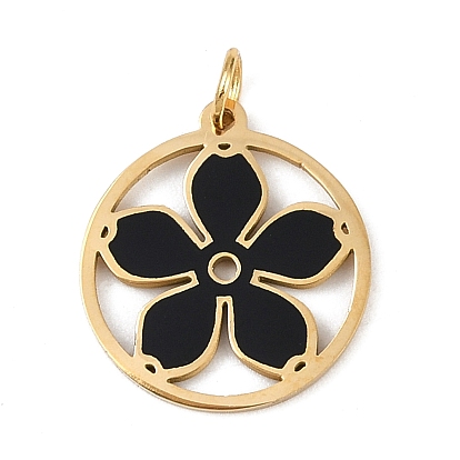 304 нержавеющей стальной эмали подвески, с целью перехода в кольце, плоская круглая с подвеской в виде цветка, золотые