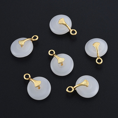Glass Pendants, with Brass Findings, Nickel Free, Real 14K Gold Plated, Flat Round