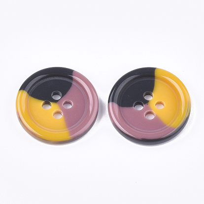 Tri-color Resin Buttons, 4-Hole, Flat Round
