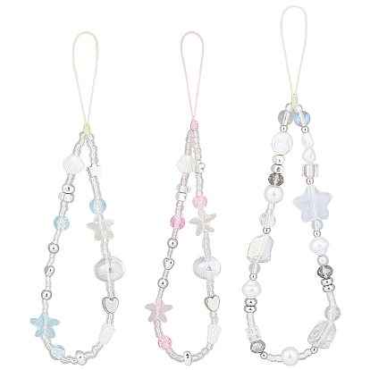 3Pcs 3 Styles Acrylic & Glass & Alloy Mobile Straps, Star