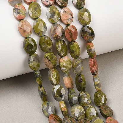 Природные Unakite бисер нитей, граненые, Плоско-овальные
