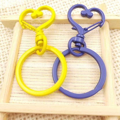 Alloy Swivel Keychain Clasps, with Key Rings, Heart