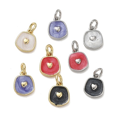 Colgantes de esmalte de bronce, pepitas con dijes de corazón, con polvo del brillo, sin plomo y cadmio, chapado en rack, larga duración plateado, real 18k chapado en oro/platino