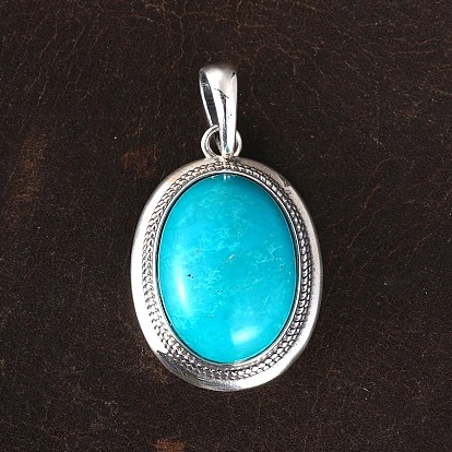 Окрашенные синтетические бирюзовые подвески, овальные подвески с 925 оправой из стерлингового серебра, серебряный цвет гальваническим