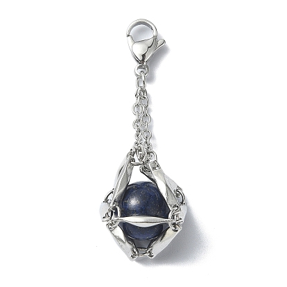304 Stainless Steel Pouch Stone Holder Pendant Decoration, with Natural Mixed Gemstone and Lobster Claw Clasps