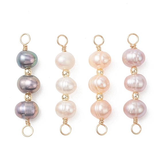 Подвески-коннекторы из натурального культивированного пресноводного жемчуга в форме картофеля, с экологически чистыми петлями из медной проволоки, золотые