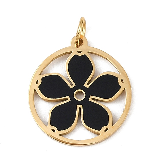 304 нержавеющей стальной эмали подвески, с целью перехода в кольце, плоская круглая с подвеской в виде цветка, золотые