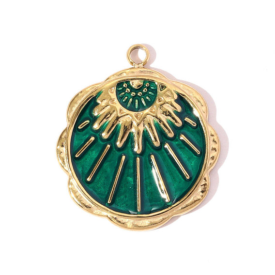 304 нержавеющей стальной эмали подвески, цветок с солнечным оберегом, ионное покрытие (ip), реальный 18 k позолоченный