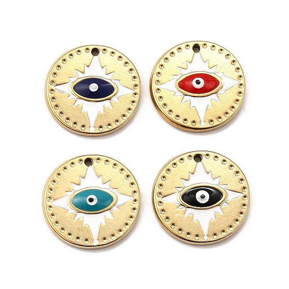 304 подвески из нержавеющей стали, с эмалью, плоские круглые с сглаза, золотые, ионное покрытие (ip)