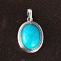Окрашенные синтетические бирюзовые подвески, овальные подвески с 925 оправой из стерлингового серебра, серебряный цвет гальваническим