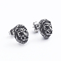 Retro 304 Stainless Steel Stud Earrings, with Ear Nuts, Lion