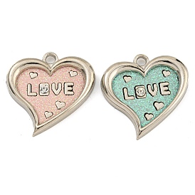 Alloy Pendants, with PU Leather, Rhinestone and Glitter Powder, Heart with Word Love, Cadmium Free & Lead Free, for Valentine's Day