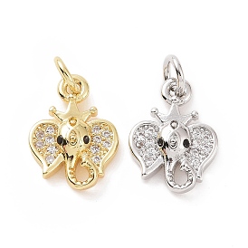 Brass Micro Pave Cubic Zirconia Charms, with Jump Ring, Elephant Head Charm