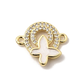 Двойное кольцо из латуни с микропаве из кубического циркония и подвесками-бабочками., белой эмалью, долговечный, без кадмия и без свинца, стойки покрытие