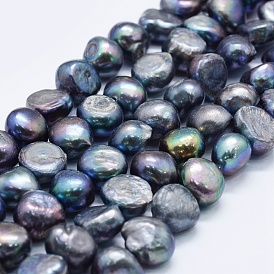 Natural Cultured Freshwater Pearl Beads Strands, Dyed, Two Sides Polished