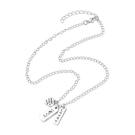 Valentine's Day Alloy and 201 Stainless Steel Word Love Pendant Necklaces, Brass Cable Chains