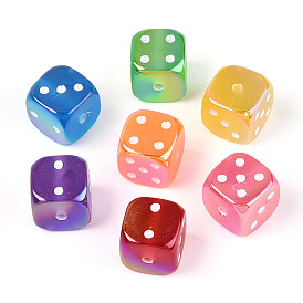 Непрозрачные акриловые бусины с УФ-покрытием, радужный, игральная кость