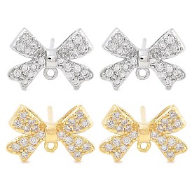 Латунные серьги-гвоздики с фианитами, без кадмия, без никеля и без свинца, с петлей, бантом