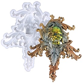 Moules en silicone de décoration d'affichage sur le thème de bricolage halloween, moules de résine, fleur avec le crâne