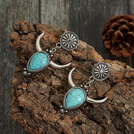 Synthetic Turquoise Boho Stud Earrings, with Alloy for Womem, Cattle