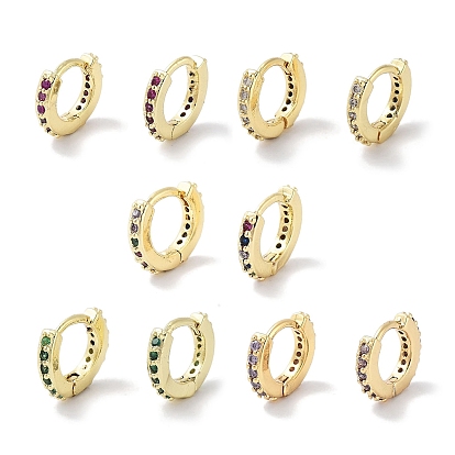Brass Pave Cubic Zirconia Hoop Earrings for Women, Real 18K Gold Plated