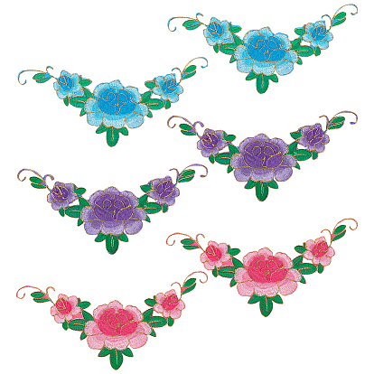 6 шт 3 цветной рисунок пиона ткань компьютерная вышивка утюгом/пришиванием заплатки, аппликации из золотой металлизированной нити, шеврон/v форма