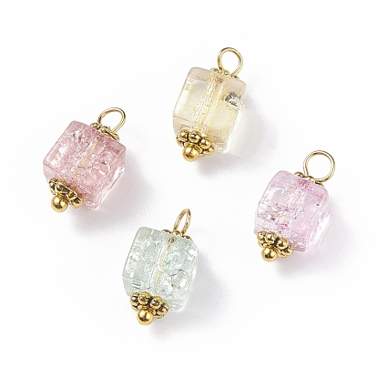 Crackle Glass Pendants, with Alloy Beads, Cube
