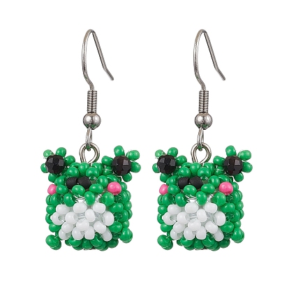 Серьги-подвески из стеклянных зерен и натурального черного оникса, С 304 результатами из нержавеющей стали, лягушка