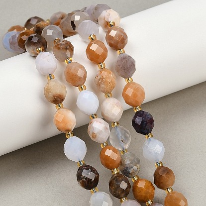 Натуральный халцедон, граненые, овальные, с бисером