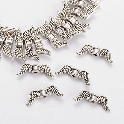 Wing Tibetan Style Alloy Beads Strands, Lead Free, 6x18x4mm, Hole: 2mm, about 52pcs/strand, 8 inch
