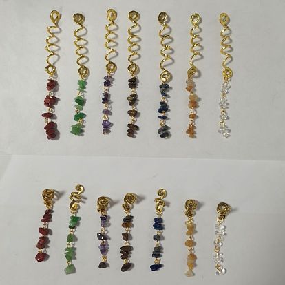 Ensemble d'accessoires pour cheveux bricolage, perles de pierres précieuses naturelles et perles de verre, avec l'alliage, pour la coiffure