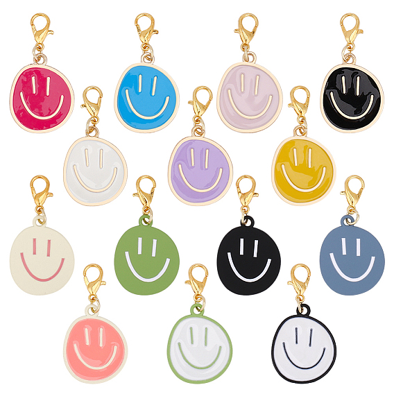 56 шт. 14 стили сплав эмалированный улыбающееся лицо подвеска украшения, Сплав с застежками когтя омара