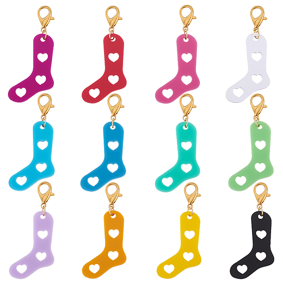 12Pcs Acrylic Locking Stitch Marker, with Alloy Lobster Claw Clasps