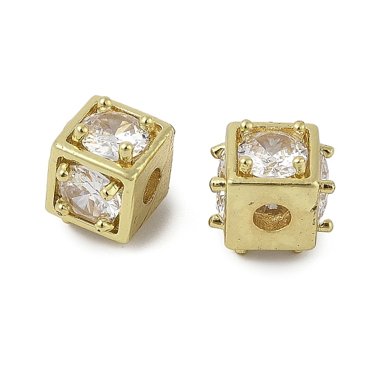 Латунные микро проложить кубического циркония бусы, бусины с большим отверстием, без свинца и без кадмия, квадратный