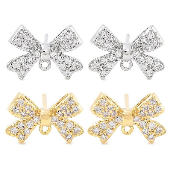 Латунные серьги-гвоздики с фианитами, без кадмия, без никеля и без свинца, с петлей, бантом