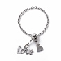 Einstellbare Fingerringe aus 304 Edelstahl, Versprechen Ring, Schieberegler Ringe, Wort Liebe und Herz