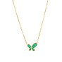 Synthetic Malachite Butterfly Pendant Necklace with Titanium Steel Chains