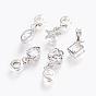 Alloy European Dangle Charms, Large Hole Pendants, with Cubic Zirconia, Mixed Shapes