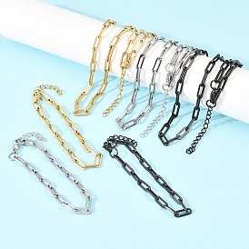 304 Набор украшений из браслета и ожерелья из звеньев нержавеющей стали в виде цепочки-скрепки., с карабин-лобстерами 