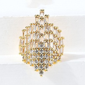 Латунные микро-паве кубические цирконии регулируемые манжеты открытые кольца, без кадмия и без свинца, лист