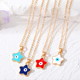 Charming Floral Necklace - Sweet and Fairy Pentagram Evil Eye Sweater Chain.