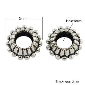 Tibetan Style Alloy Beads, Cadmium Free & Lead Free, Rondelle, 13x6mm, Hole: 6mm